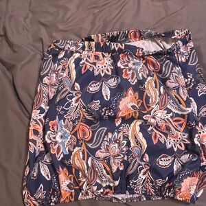 SHEIN Floral Print Strapless Top - Navy and Multicolor